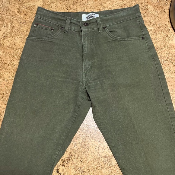 Naked & Famous Wm’s Raw Selvedge Army Green Duck Canvas Pants Sz 28 - Picture 3 of 15